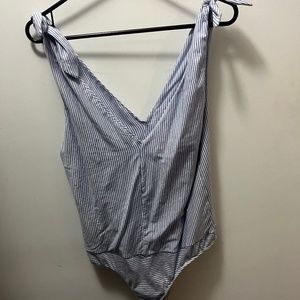 Zara Blue and White Striped Bodysuit